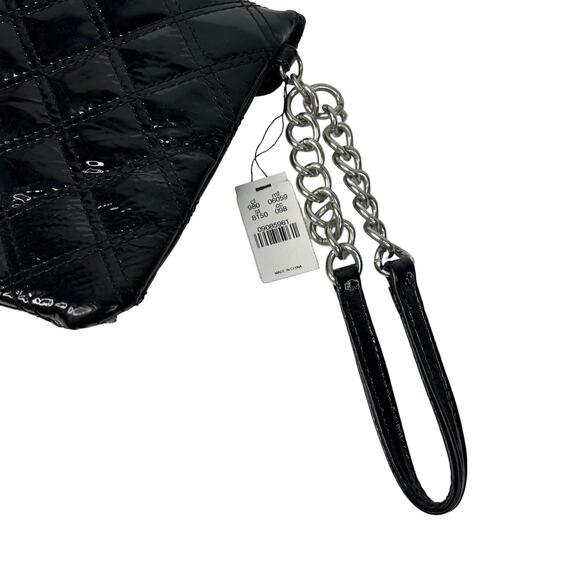 Express Quilted Patent Faux Leather Envelope Clutch Wristlet Bag Black Y2K NEW - Picture 5 of 7